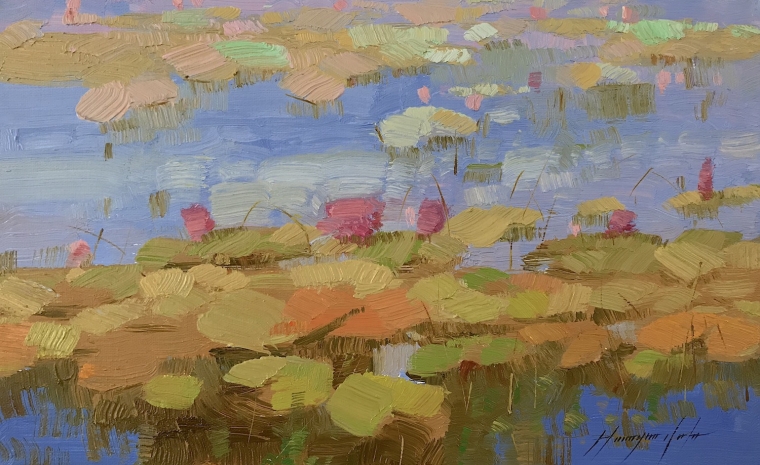 Waterlilies Pond, Original oil Painting, Handmade artwork, One of a Kind                   